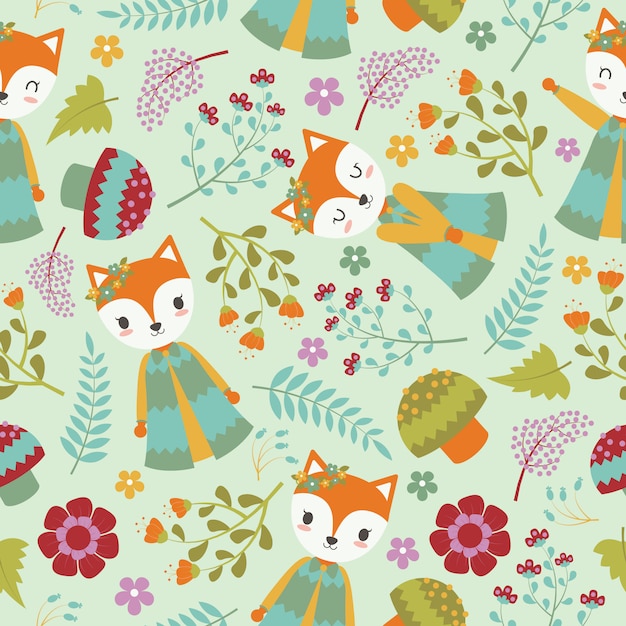 cute fox and flowers on bright background for kid wallpaper