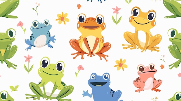 Vector cute frog seamless pattern for kids