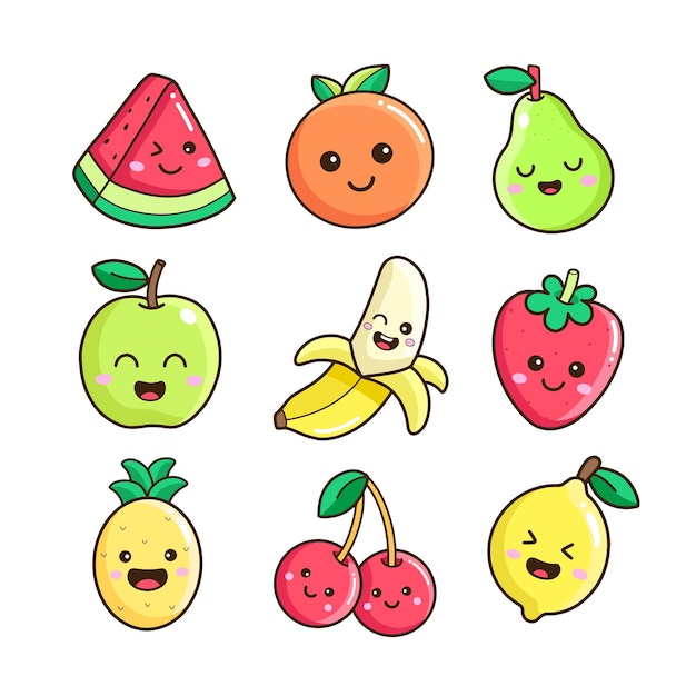 Cute fruits character vector illustration