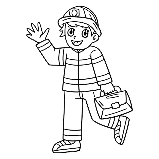 A cute and funny coloring page of Firefighter Woman Provides hours of coloring fun for children To color this page is very easy Suitable for little kids and toddlers