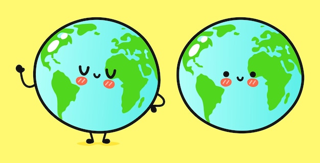 Vector cute funny planet earth waving hand