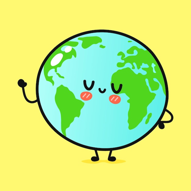 Vector cute funny planet earth waving hand