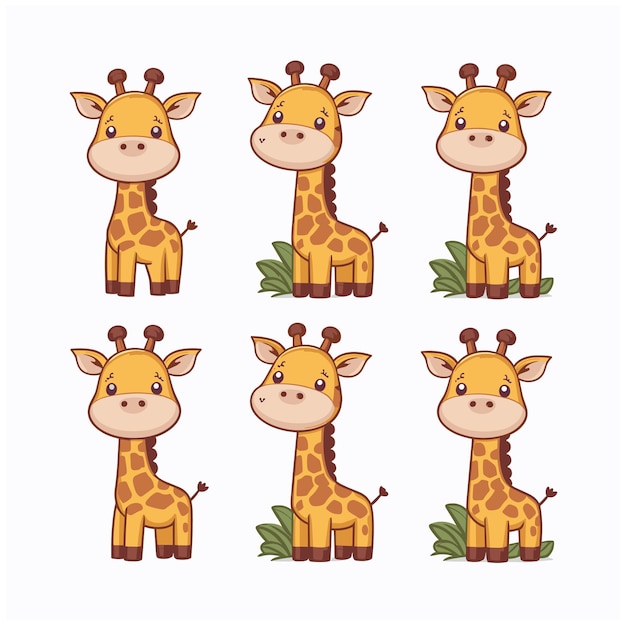 Vector cute giraffe animal isolated flat vector illustration white background