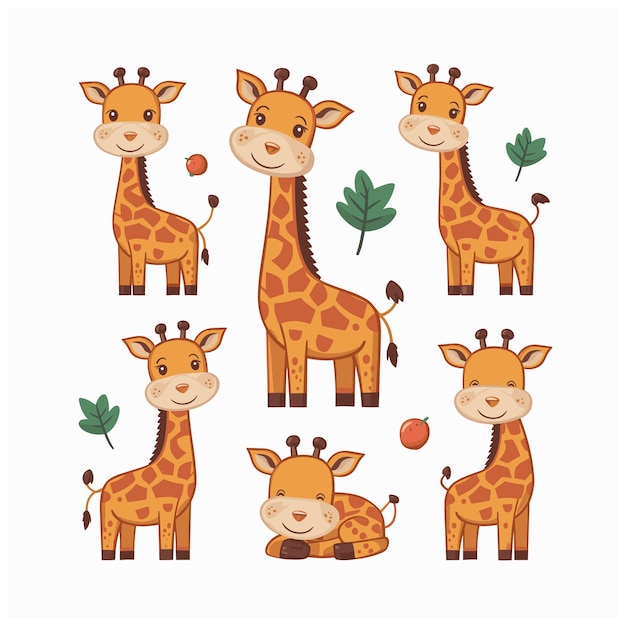 Vector cute giraffe animal isolated flat vector illustration white background