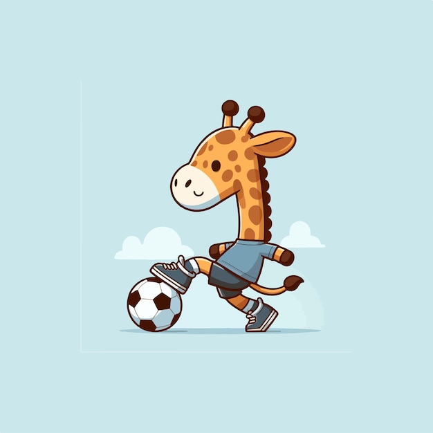 cute giraffe play football logo design