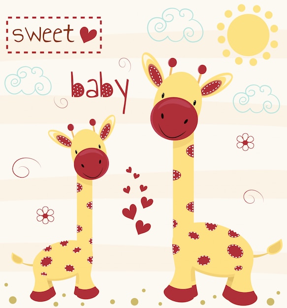 Vector cute giraffes with sweet baby inscription