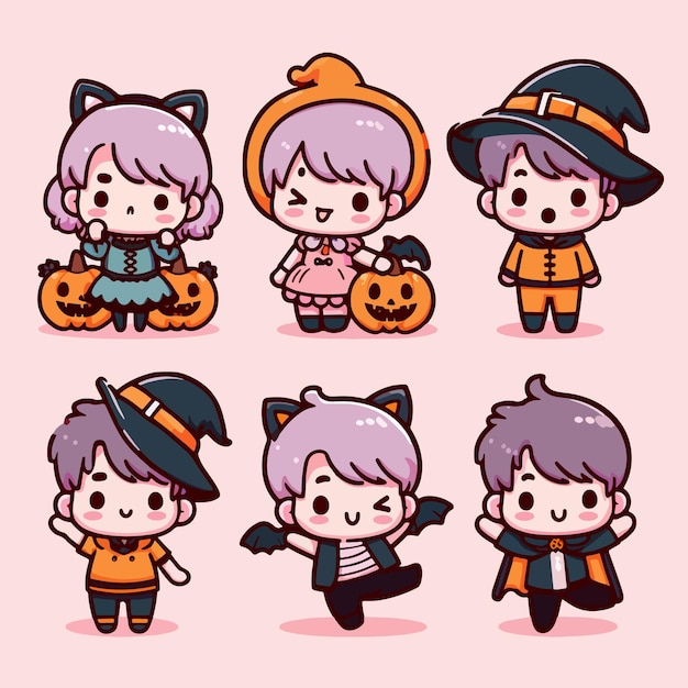 Cute Halloween kids stickers cartoon illustration