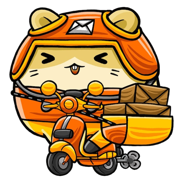 Cute Hamster Delivery Courier in Cartoon Style