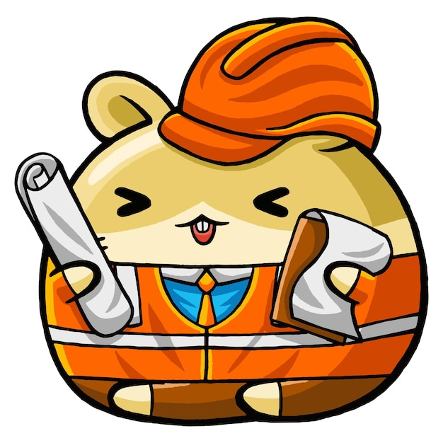 Cute Hamster Engineer in Cartoon Style