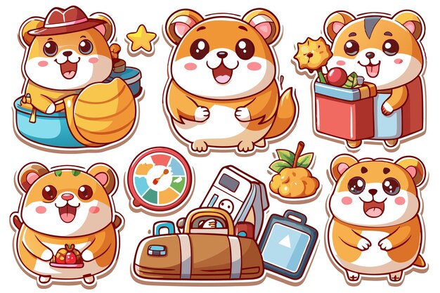 Vector cute hamster stickers in various poses