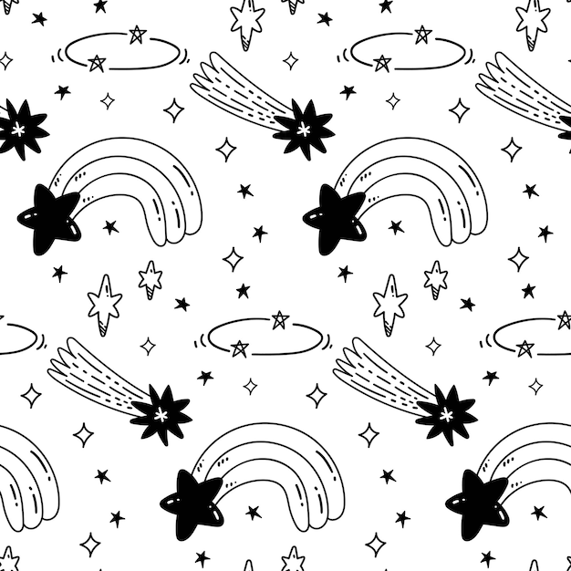 Cute Hand Drawn Shooting Star Doodle Seamless Background