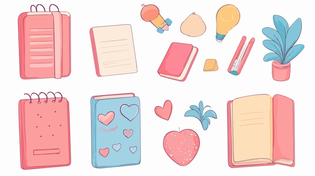 Vector cute handdrawn notebook vector set for diary