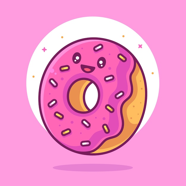 Cute and Happy Doughnut illustration Food or Dessert Logo Vector Icon Illustration in Flat Style