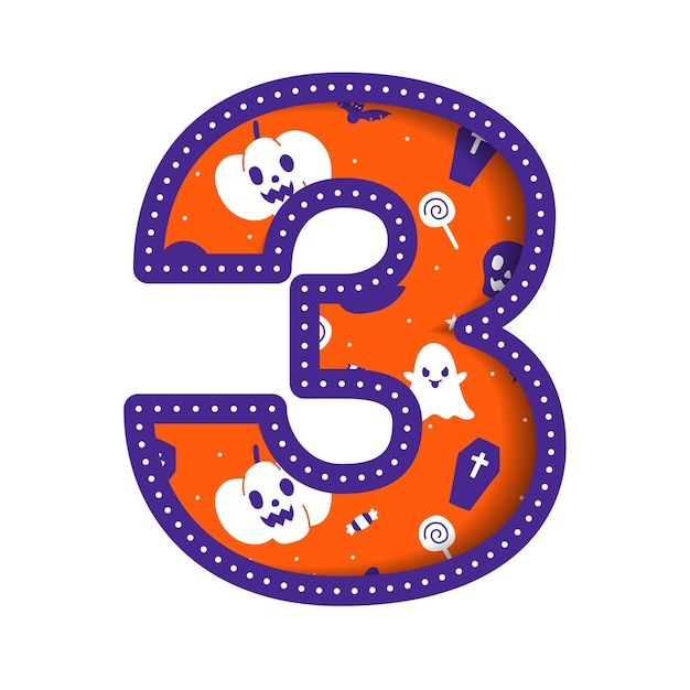 Cute Happy Halloween Number 3 Three Numeral Numeric Party Font Character Cartoon Spooky Horror