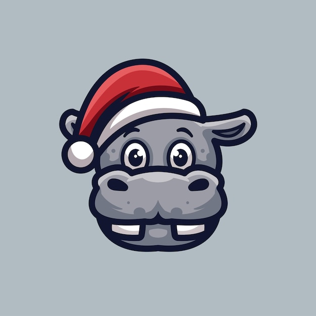 Cute Hippo Christmas Creative Cartoon Character Mascot Logo