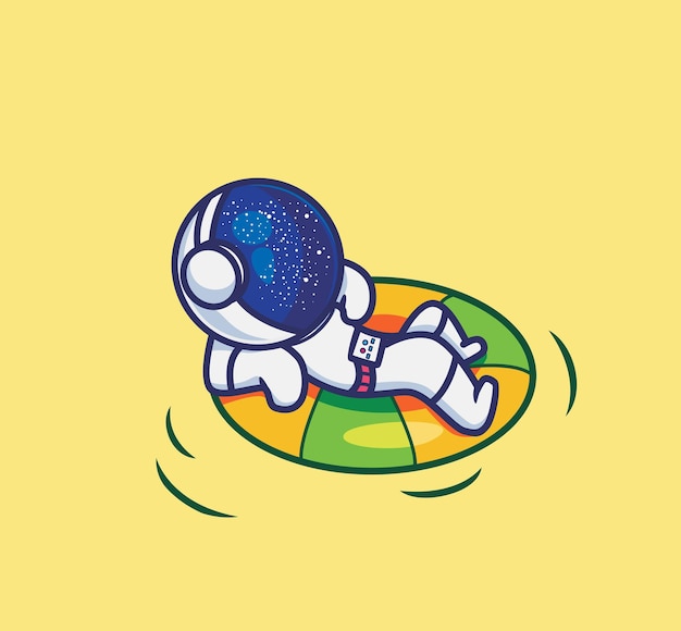 Vector cute illustration astronaut in the ocean using a lifebuoy ring cartoon flat style icon premium