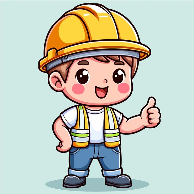 Vector cute illustration of factory worker giving a thumbs up expression vector design