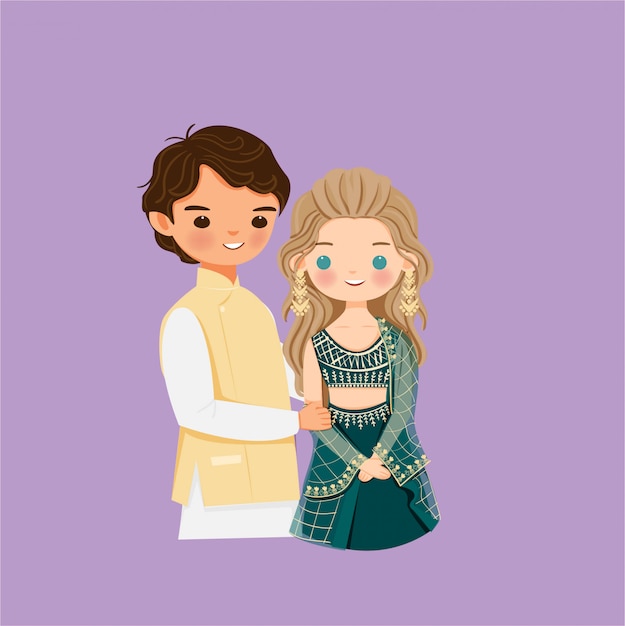 Cute Indian couple cartoon character