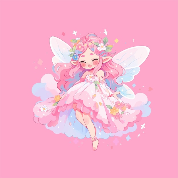 Cute kawaii cartoon angel fairy character sticker illustration