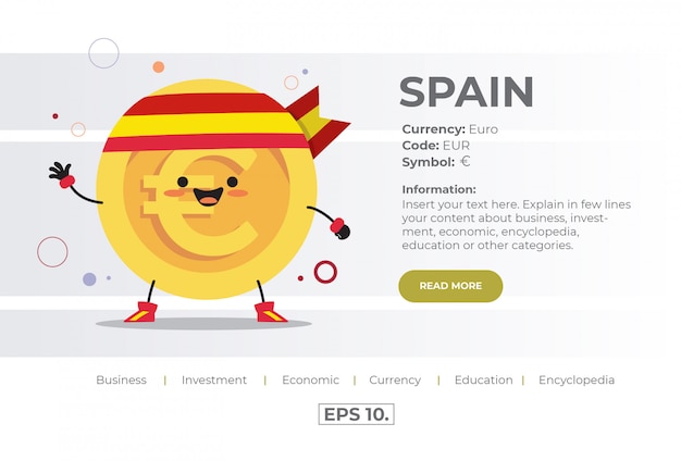 Cute Kawaii Coin Character Illustration Concept Of EUR Euro From Spain  