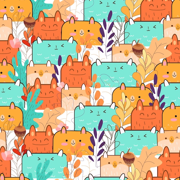 Vector cute kawaii and leaf seamless pattern design pattern for print textile fabric wrapping paper