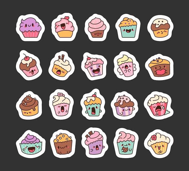 Vector cute kawaii muffin sticker bookmark