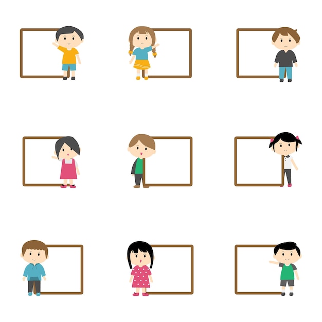 Vector cute kid with space box clipart element of boys and girls for decoration for worksheet