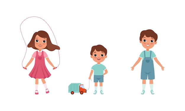 Vector cute kids set little boys and girl stage of growing up of people cartoon vector illustration