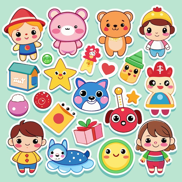 Vector cute kids sticker set