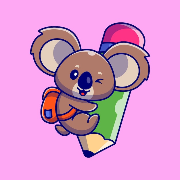 Cute Koala Hug Pencil Cartoon Illustration