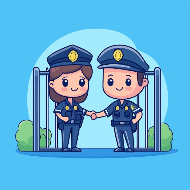 Vector cute law enforcement securing boundaries cartoon vector