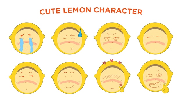 Cute lemon character stickers illustration