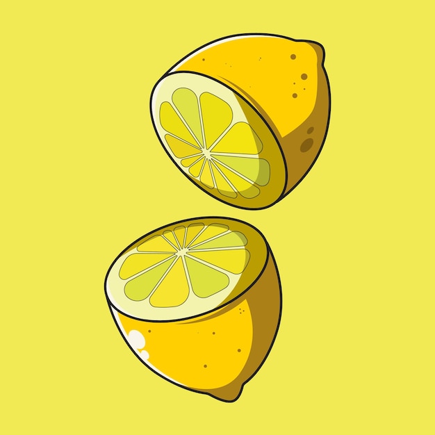 Vector cute lemon illustration cut in half lemon vector