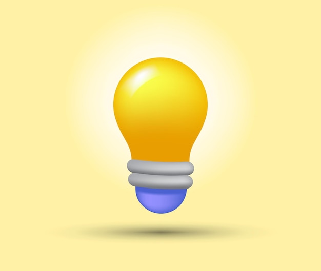 Vector cute lightbulb icon realistic 3d style