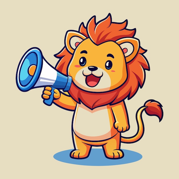 Vector cute lion with megaphone cartoon vector artwork