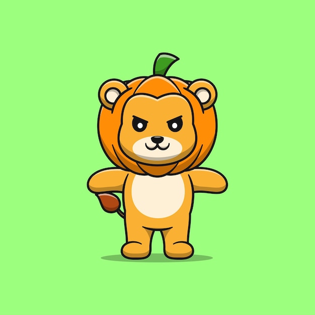 Cute lion with pumpkin cartoon illustration