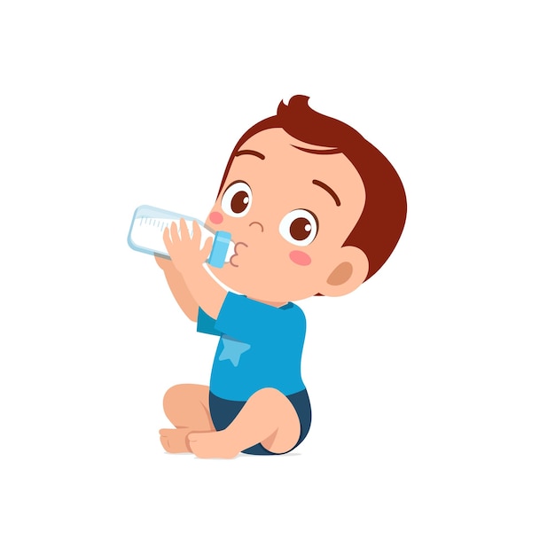 Cute little baby boy drink milk from bottle