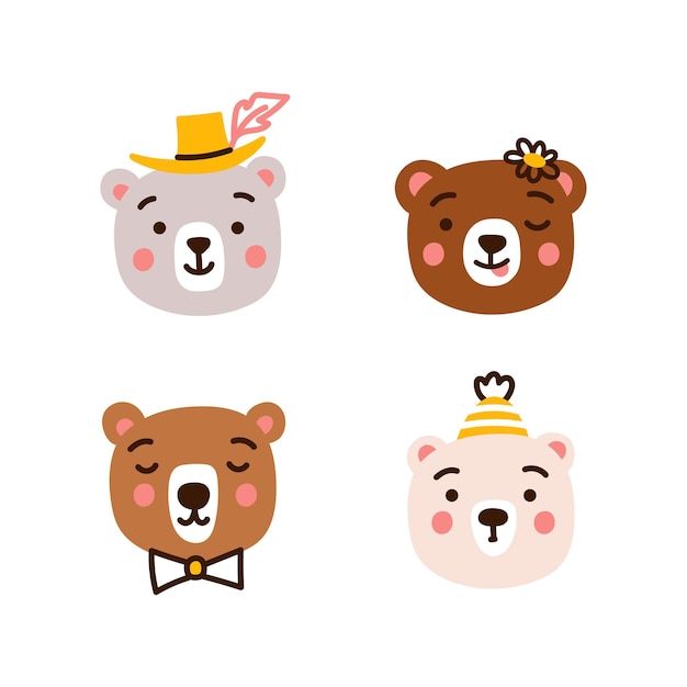 Vector cute little bear set funny baby animals