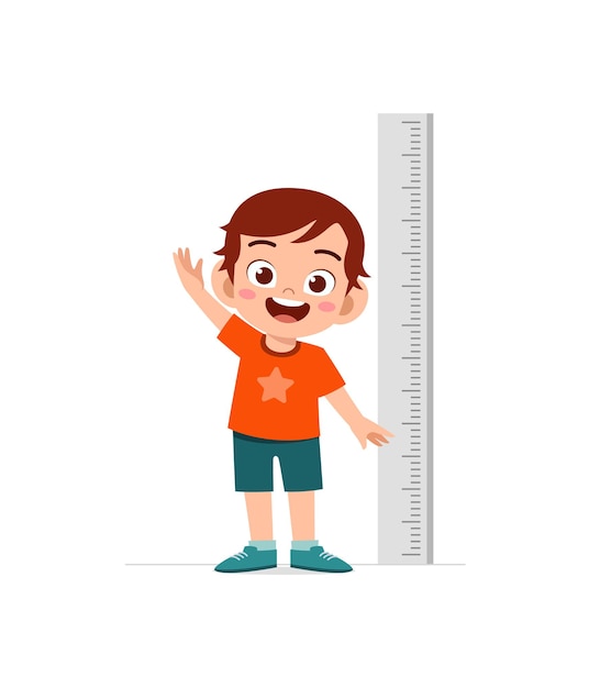 Cute little boy measure height for grow progress