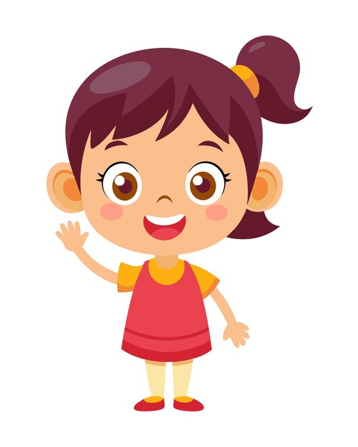 Vector cute little girl cartoon waving hand on white background