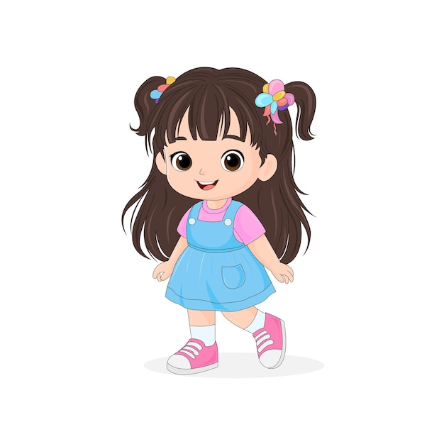 Vector a cute little girl in a frock vector illustration