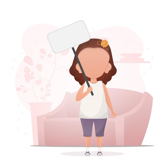 Cute little girl with blank placard Design in cartoon style Vector