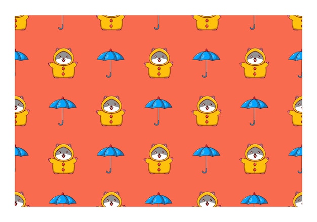 Vector cute little hamster background vector illustration design wearing a raincoat and holding an umbrella