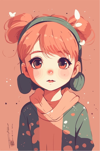 cute little kawaii girl illustration flat colors vector illustration digital art Anime isolated