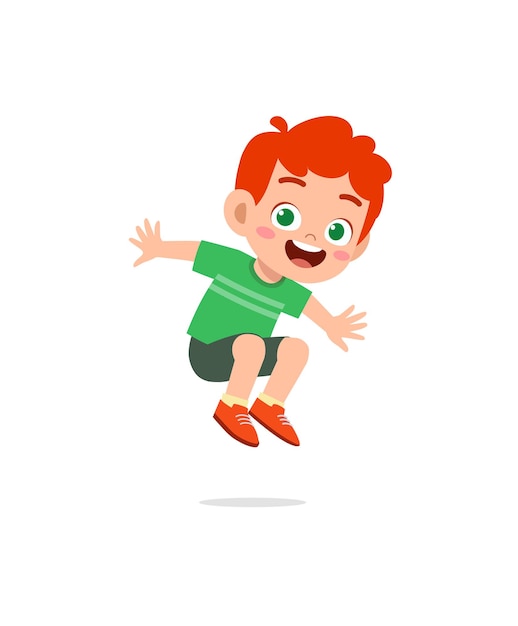 Vector cute little kid jump and feel happy