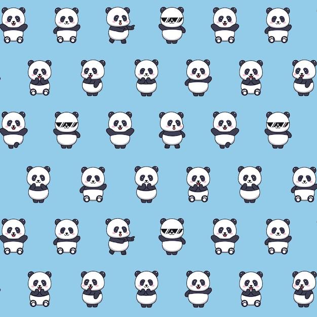 Cute little panda seamless pattern design Animal illustration blue background