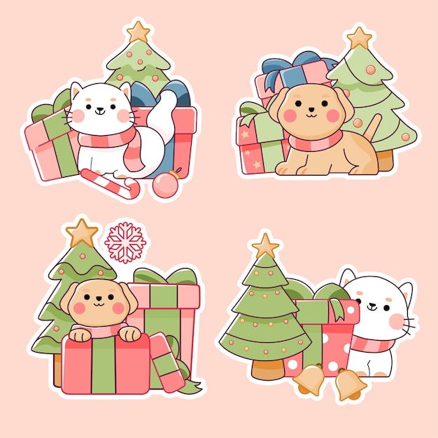 Vector cute little paws gifts sticker