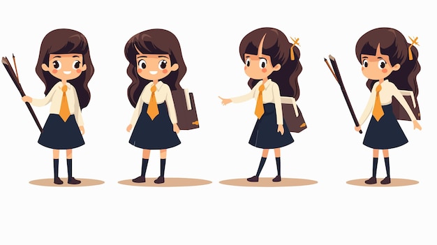 Vector cute little student girl with arrows flat vector isolated