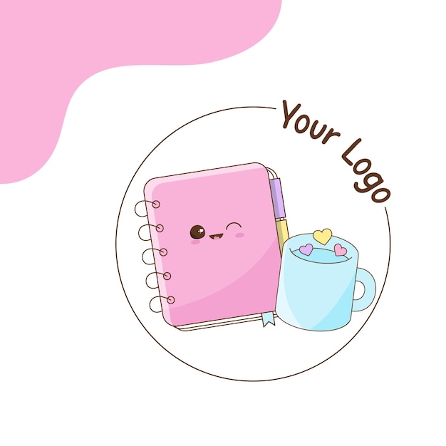 Cute logo design with planner and mug Vector