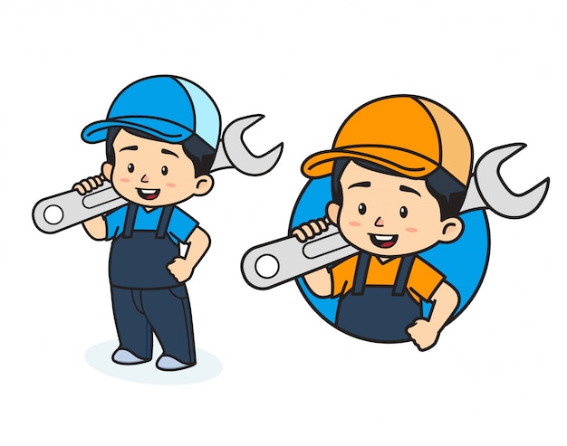 Vector cute mechanic mascot illustration